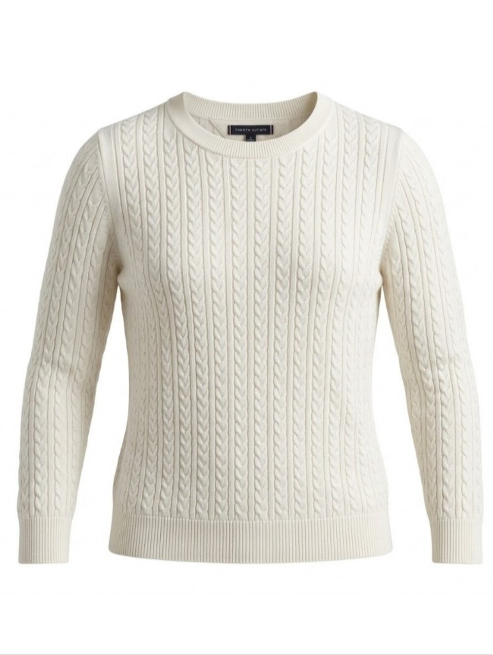 Tommy Hilfiger 100% Cotton White Cable Knit Crew Neck women Sweater Preppy Fall